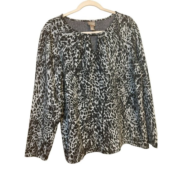 Chico's Top Women's Size 3 Brown Leopard Animal Print Long Sleeve Tee Pullover - Picture 3 of 6